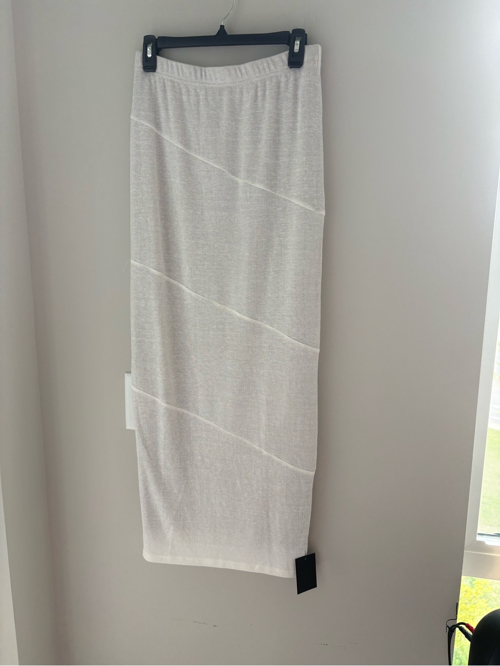JLUXLABEL Light Gray Maxi Skirt with Diagonal Panel Detail
